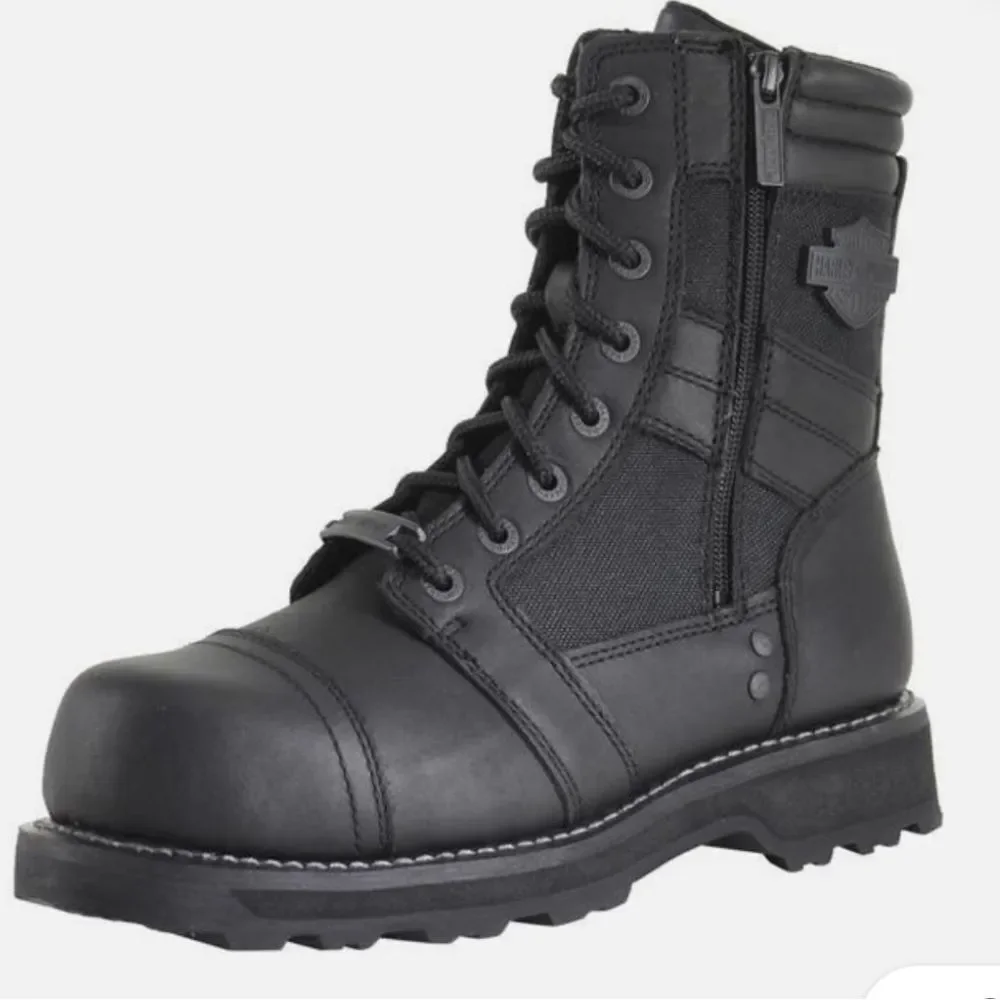NWOT Harley-Davidson Men's Boxbury Military Zippers Black Men's Lace-Boots 10.5
